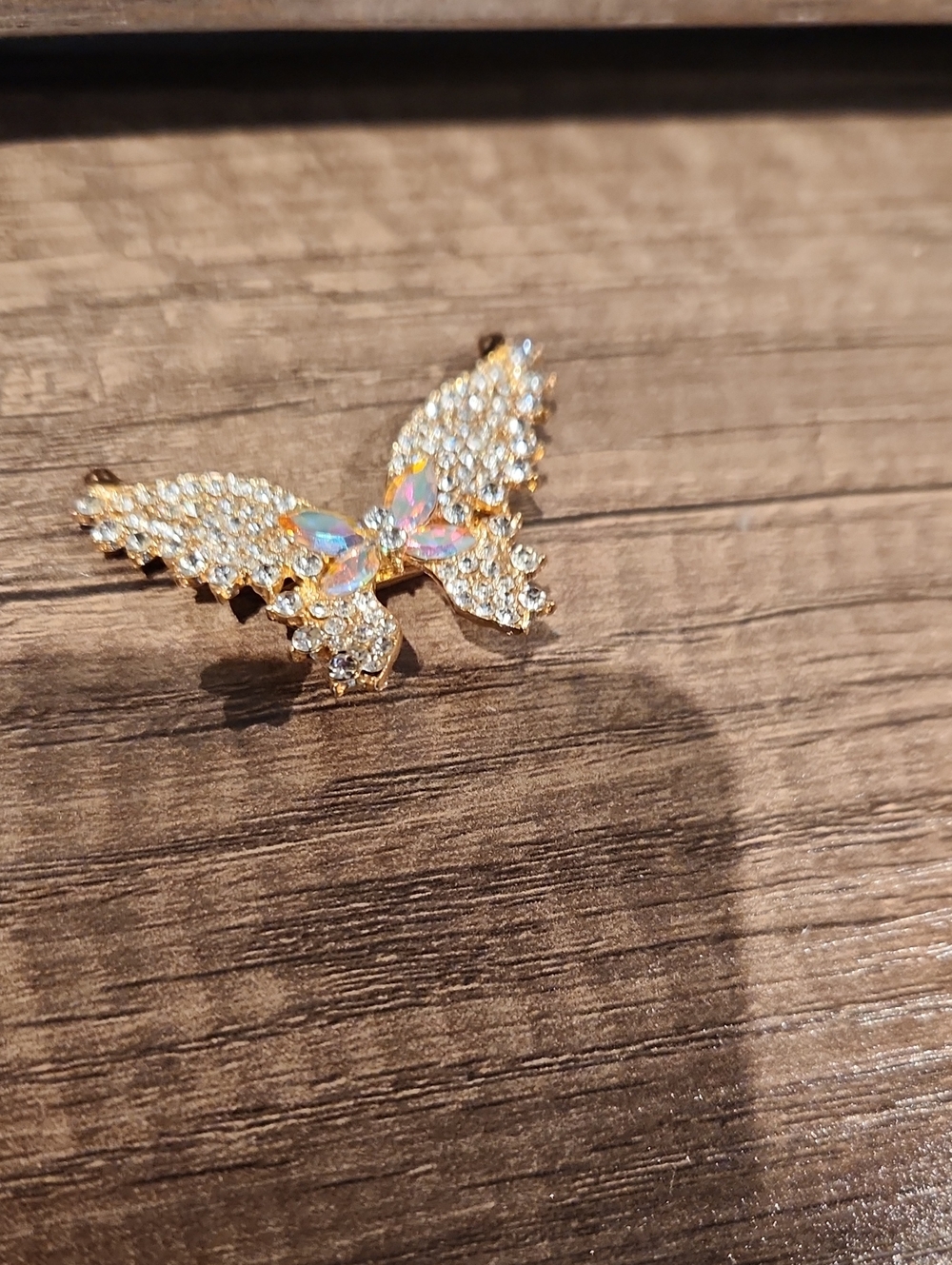 EUC Gold Crystal Butterfly Brooch - Sparkling Iridescent Accent